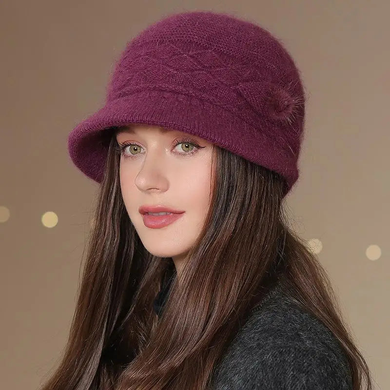 Bob d'hiver tricoté et doublé pour femme – violet foncé