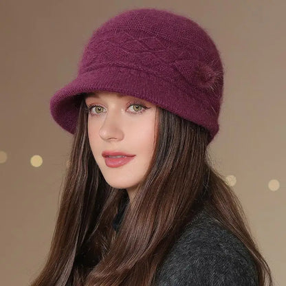 Bob d'hiver tricoté et doublé pour femme – violet foncé
