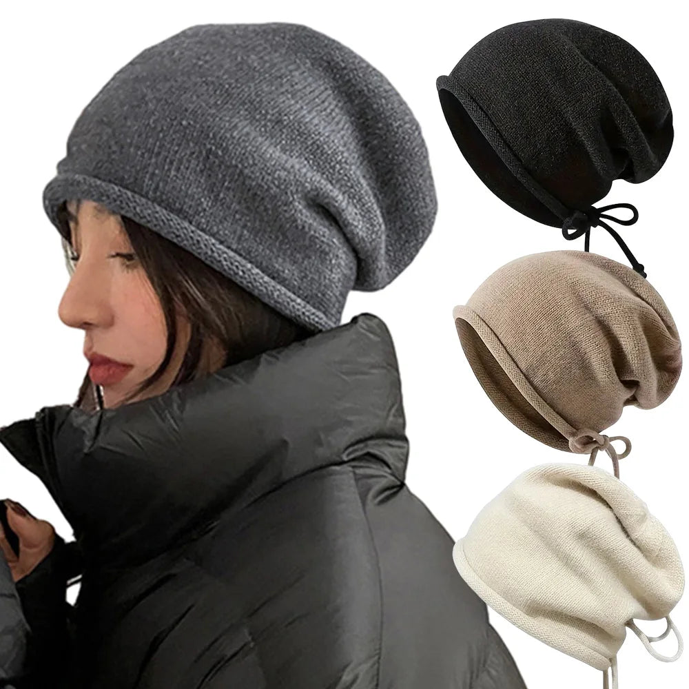 Bonnet baggy tricoté unisexe à cordon de serrage – vue 4