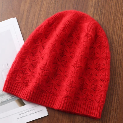 Bonnet femme en pure laine ajouré avec fleur au crochet – vue 10