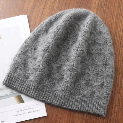 Bonnet femme en pure laine ajouré avec fleur au crochet – vue 11