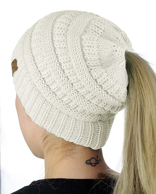 Bonnet queue de cheval femme en tricot extensible – vue 4