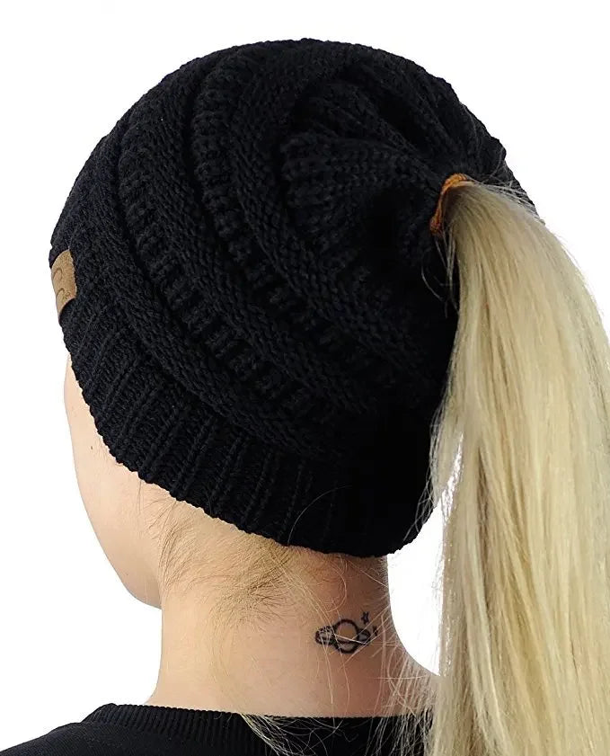 Bonnet queue de cheval femme en tricot extensible – vue 5