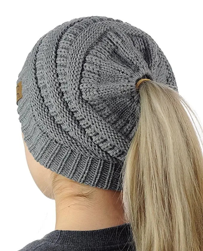 Bonnet queue de cheval femme en tricot extensible – vue 7