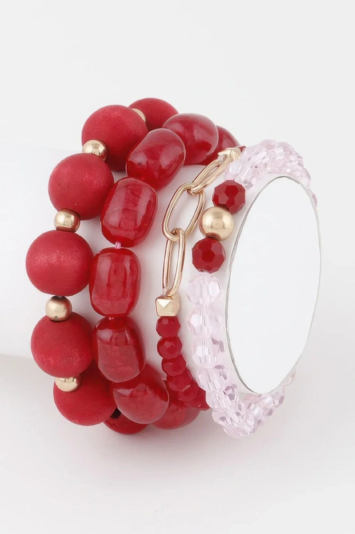 Bracelet perles rouge et blanc, perles en cristal, fermoir doré