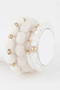 Bracelet perles blanc, perles en cristal et perles nacrées, fermoir doré