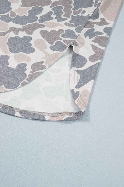 Robe décontractée imprimé camouflage femme – Manches courtes, fente latérale
