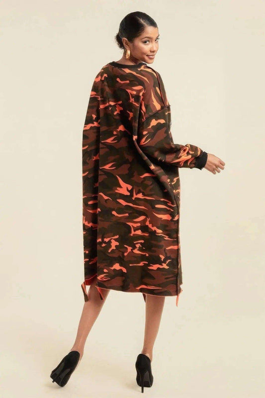 Camouflage Printed Midi Dress With Rings - Premium  - Shop now at Oléna-Fashion