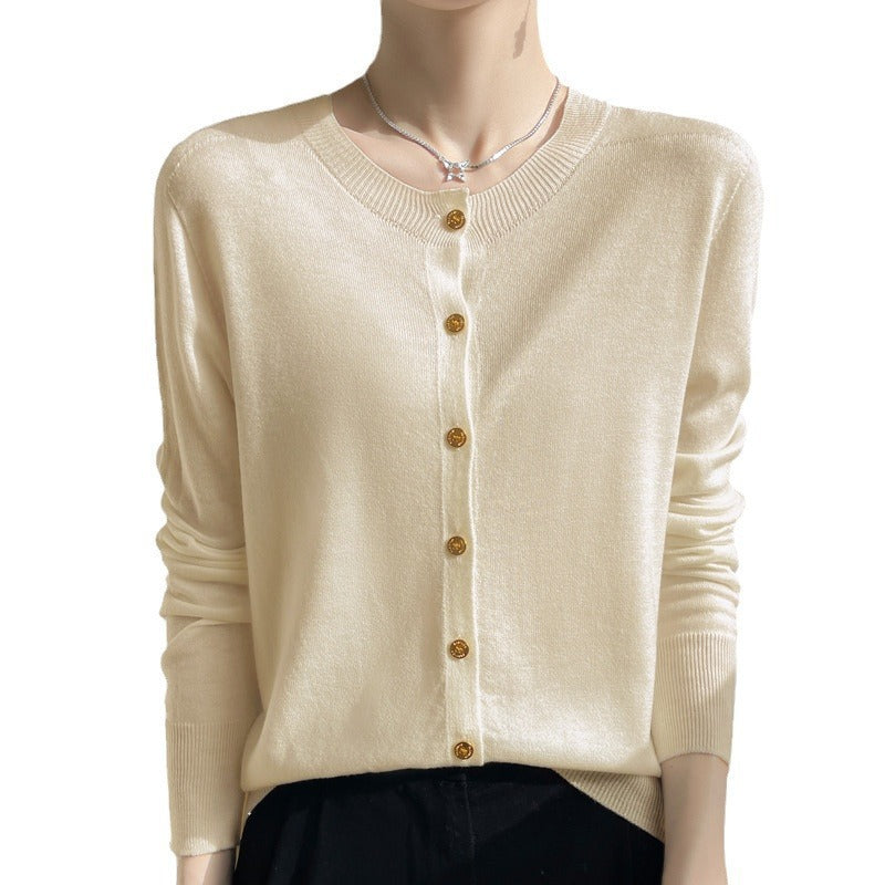 Cardigan femme col rond en laine mélangée, coupe ample pour femme – vue 1