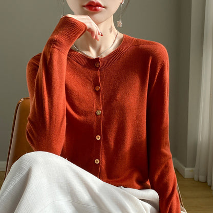 Cardigan femme col rond en laine mélangée, coupe ample pour femme – vue 10