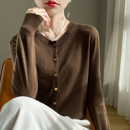 Cardigan femme col rond en laine mélangée, coupe ample pour femme – vue 11