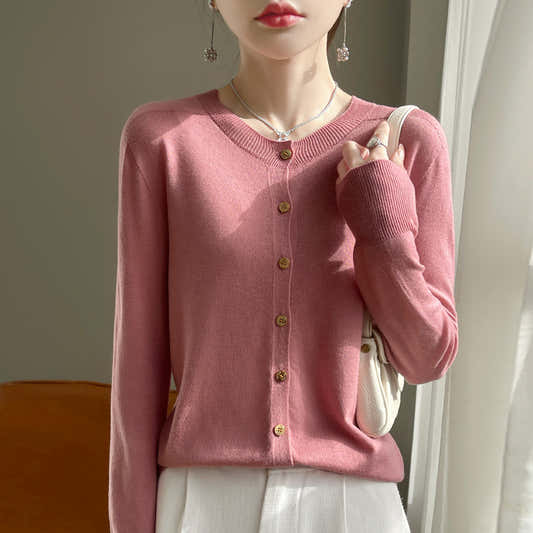 Cardigan femme col rond en laine mélangée, coupe ample pour femme – vue 2