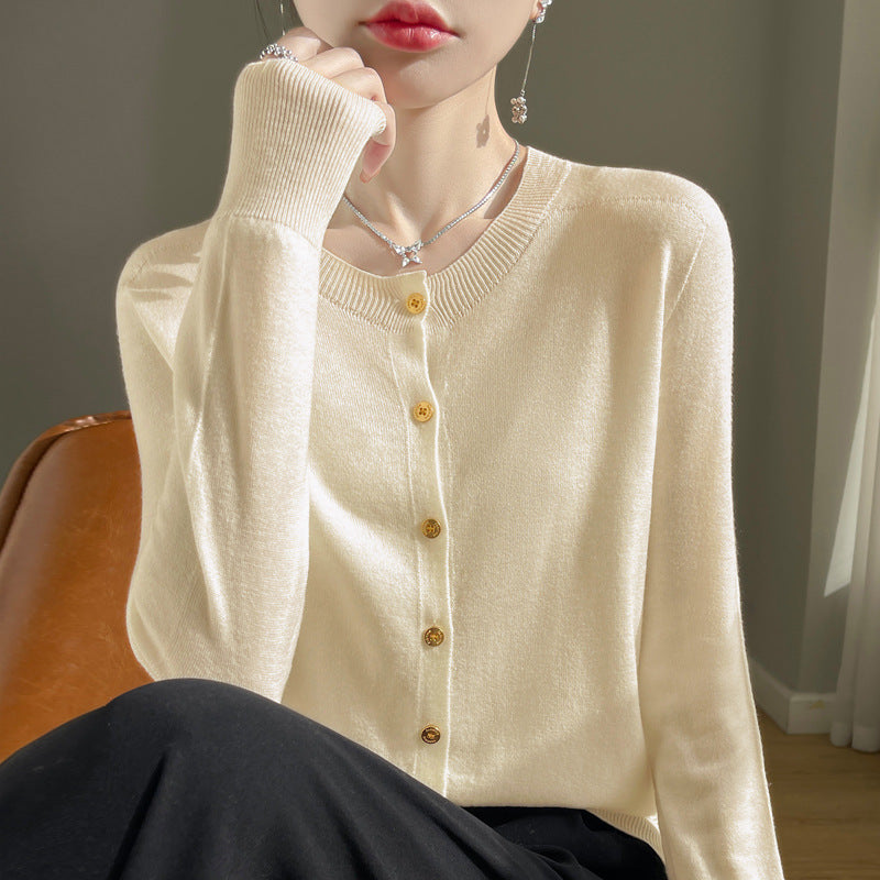Cardigan femme col rond en laine mélangée, coupe ample pour femme – vue 3