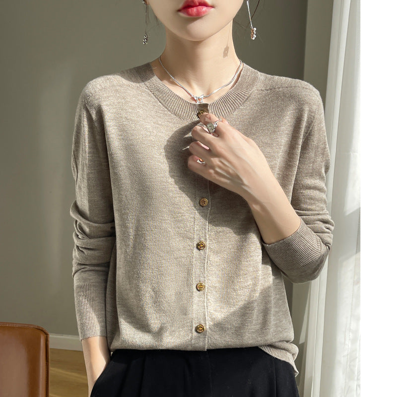 Cardigan femme col rond en laine mélangée, coupe ample pour femme – vue 4