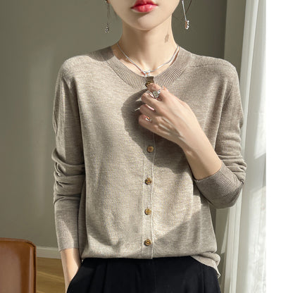 Cardigan femme col rond en laine mélangée, coupe ample pour femme – vue 4
