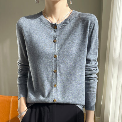 Cardigan femme col rond en laine mélangée, coupe ample pour femme – vue 5