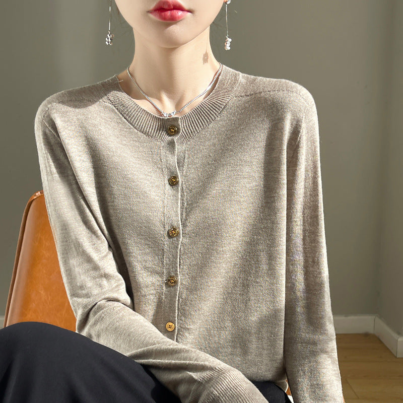 Cardigan femme col rond en laine mélangée, coupe ample pour femme – vue 7