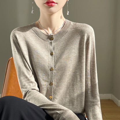 Cardigan femme col rond en laine mélangée, coupe ample pour femme – vue 7