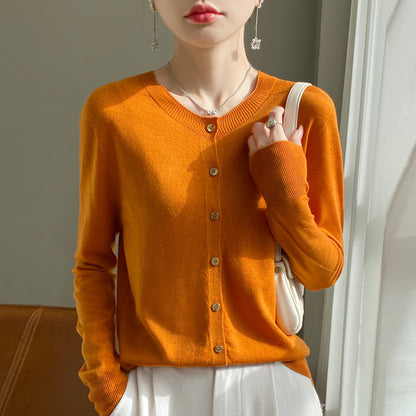 Cardigan femme col rond en laine mélangée, coupe ample pour femme – vue 9