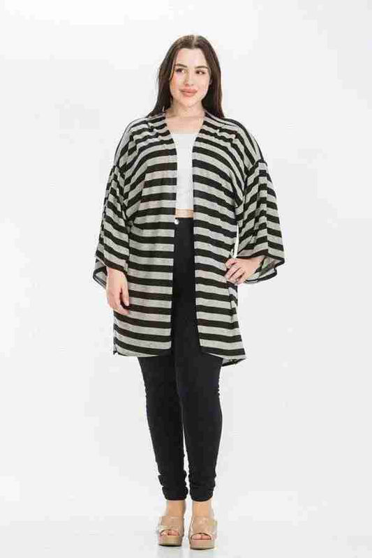 Cardigan Grandes Tailles Rayures Manches Kimono - Noir/Gris Oléna-Fashion