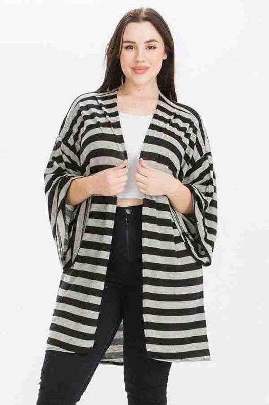 Cardigan Grandes Tailles Rayures Manches Kimono - Noir/Gris Oléna-Fashion