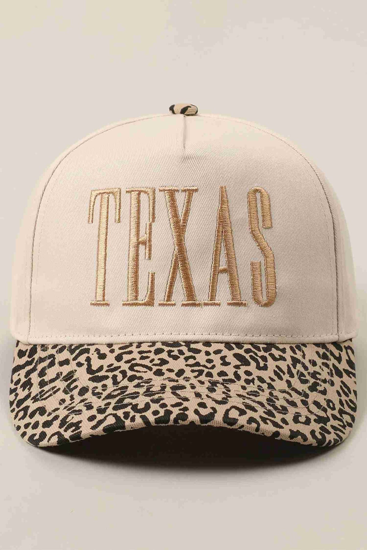 Casquette baseball beige TEXAS brodé et visière motif léopard