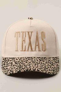 Casquette baseball beige TEXAS brodé et visière motif léopard