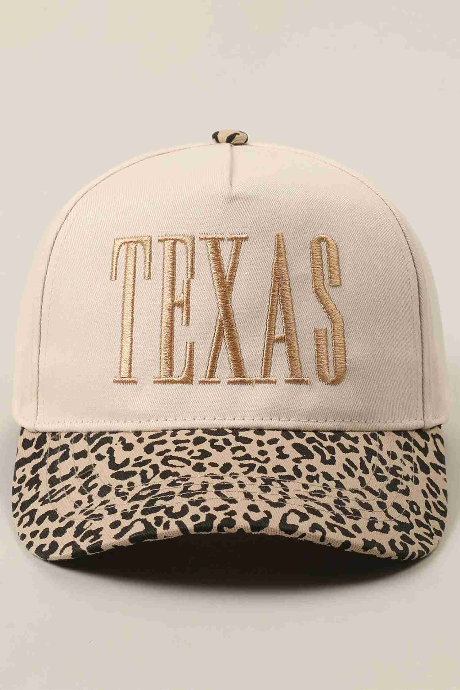 Casquette baseball beige TEXAS brodé et visière motif léopard
