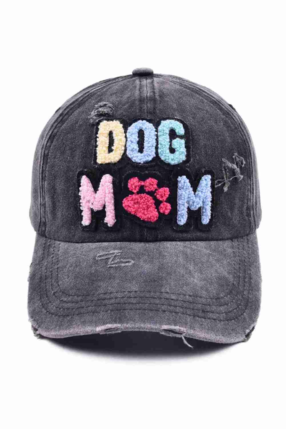 Casquette baseball femme gris foncé délavé, broderie « DOG » et « M » motif patte