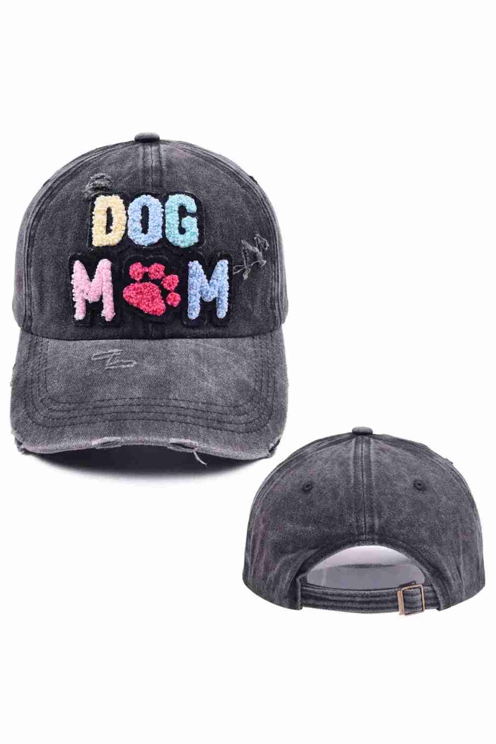 Casquettes baseball femme gris délavé : vue avant avec broderie « DOG M » et vue arrière