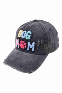 Casquette baseball femme gris délavé, brodée « DOG » et « M » avec motif patte
