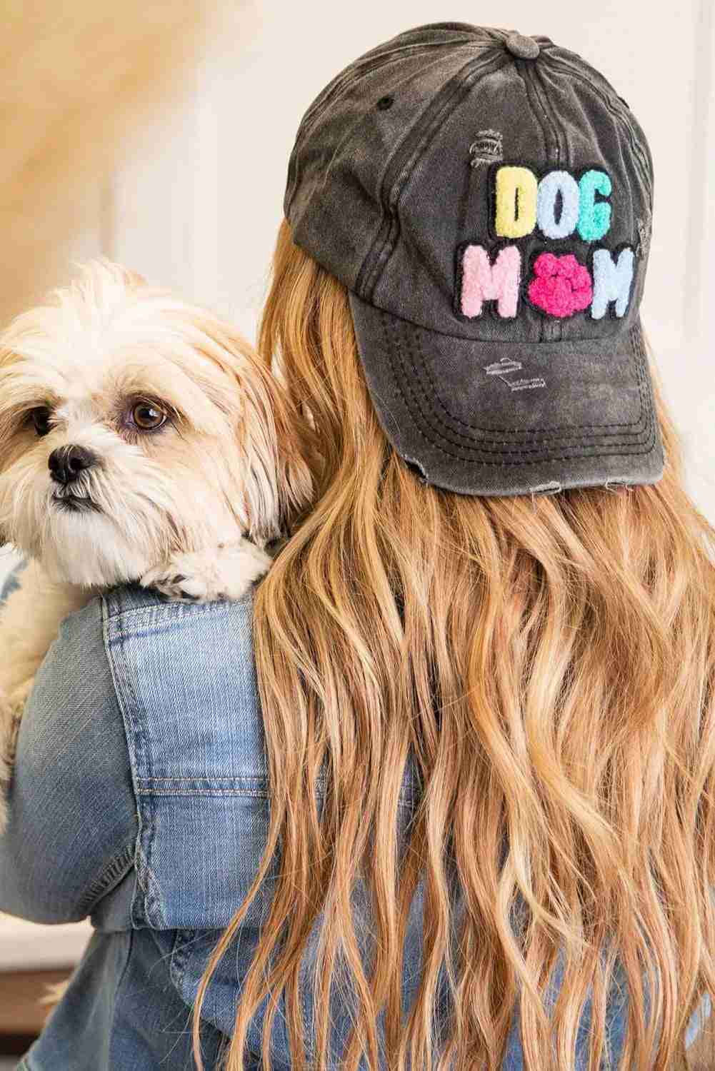 Casquette baseball femme noire/gris chiné brodée « DOG MAMA » multicolore