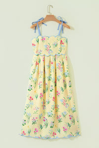 Robe midi à bretelles, taille haute, imprimé floral multicolore sur fond crème