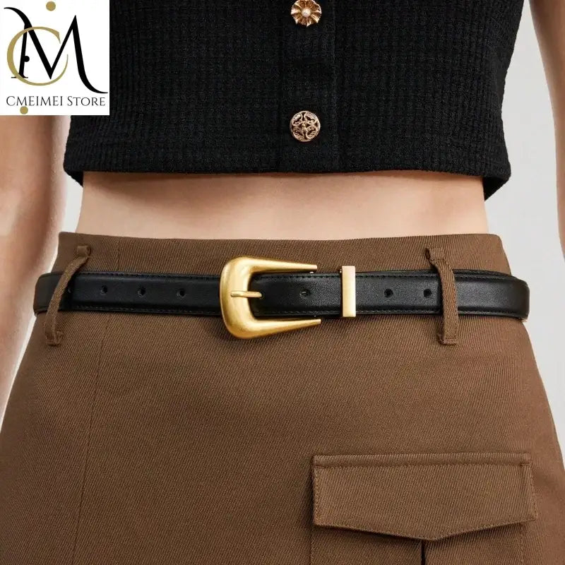 Ceinture en cuir pour femme à boucle en métal doré – vue 2