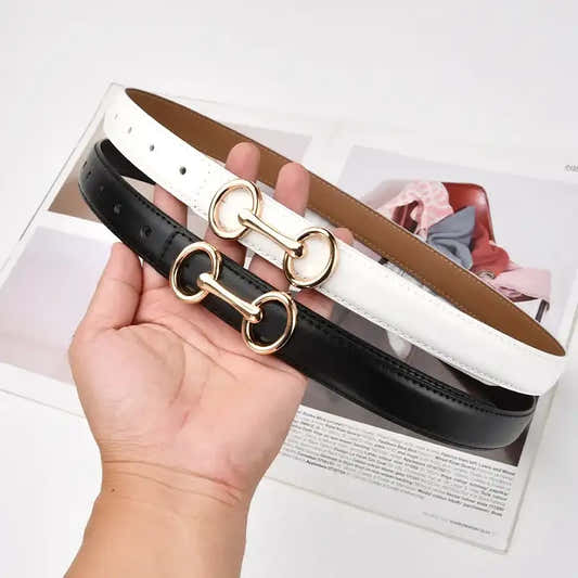 Ceinture fine en cuir de vachette pour femme, pull et robe – vue 2