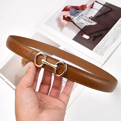 Ceinture fine en cuir de vachette pour femme, pull et robe – vue 3