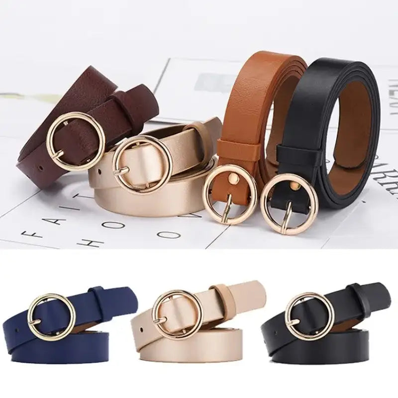 Ceinture fine en faux cuir pour femme à boucle ronde – vue 1
