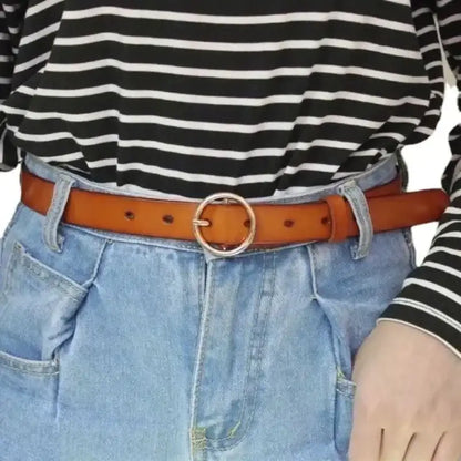 Ceinture fine en faux cuir pour femme à boucle ronde – vue 6