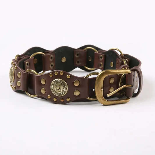 Ceinture large en faux cuir pour femme à œillets et rivets – vue 1