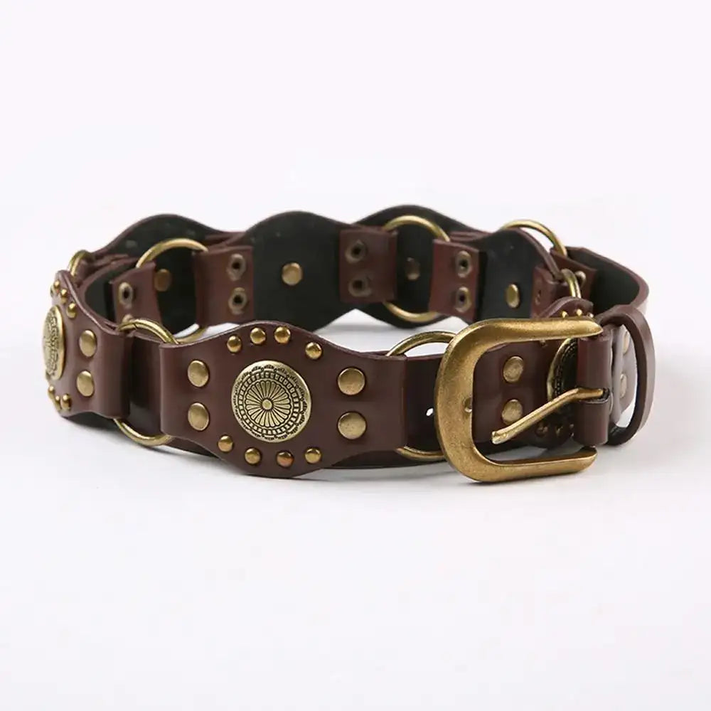 Ceinture large en faux cuir pour femme à œillets et rivets – vue 1