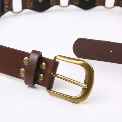 Ceinture large en faux cuir pour femme à œillets et rivets – vue 4