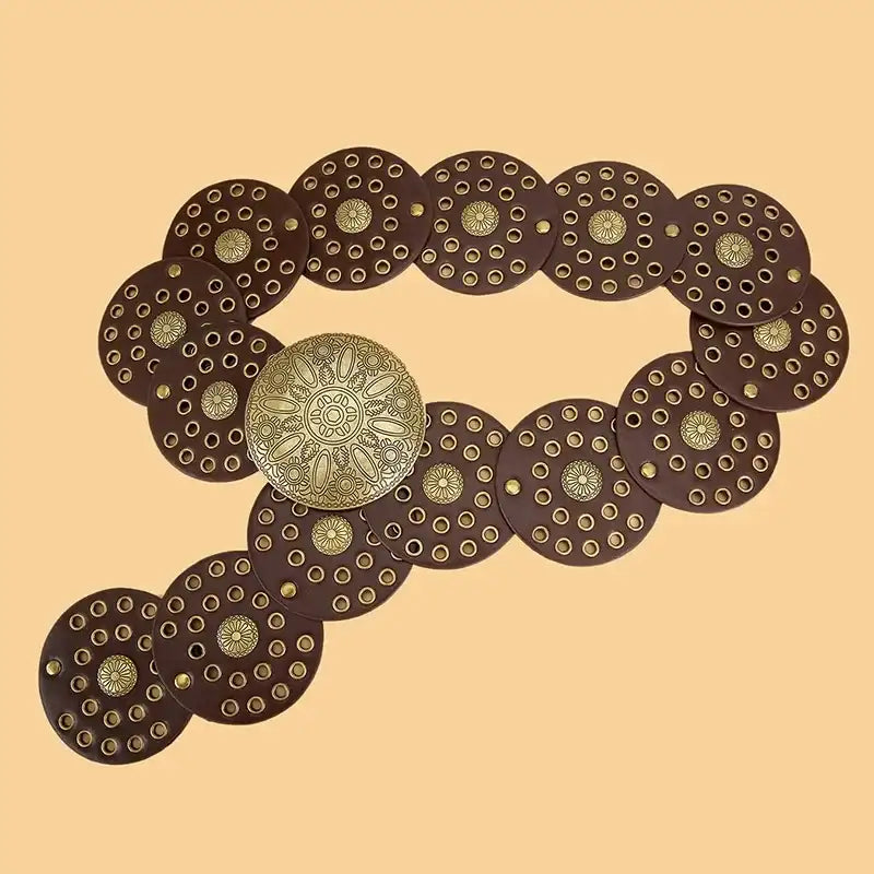 Ceinture large en faux cuir pour femme à rivets et patchwork – vue 3