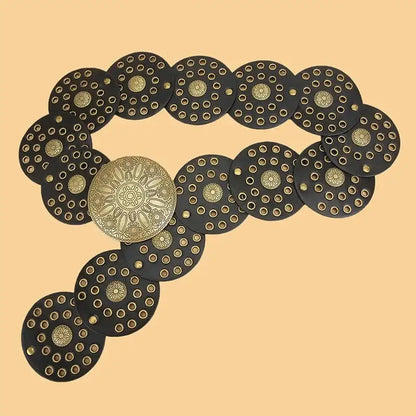 Ceinture large en faux cuir pour femme à rivets et patchwork – vue 4