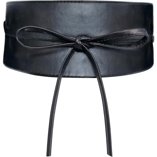 Ceinture obi large en cuir noir pour femme, lacets effet corset – vue 1
