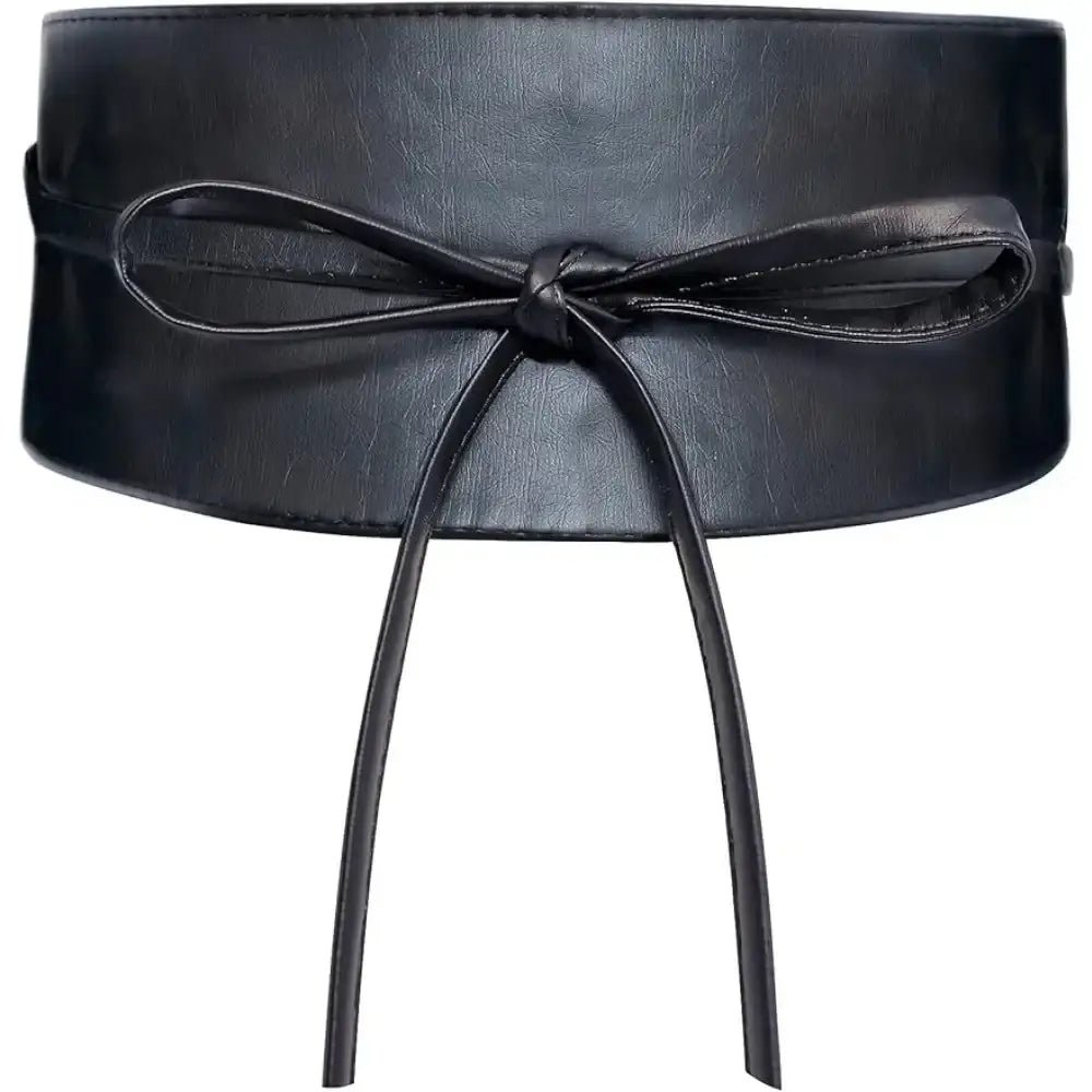 Ceinture obi large en cuir noir pour femme, lacets effet corset – vue 1