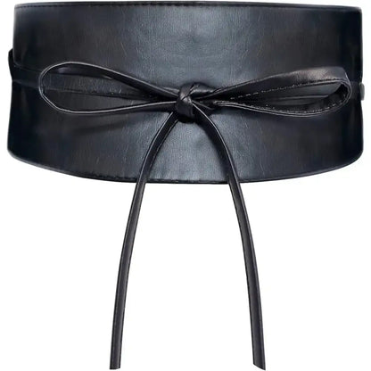 Ceinture obi large en cuir noir pour femme, lacets effet corset – vue 1