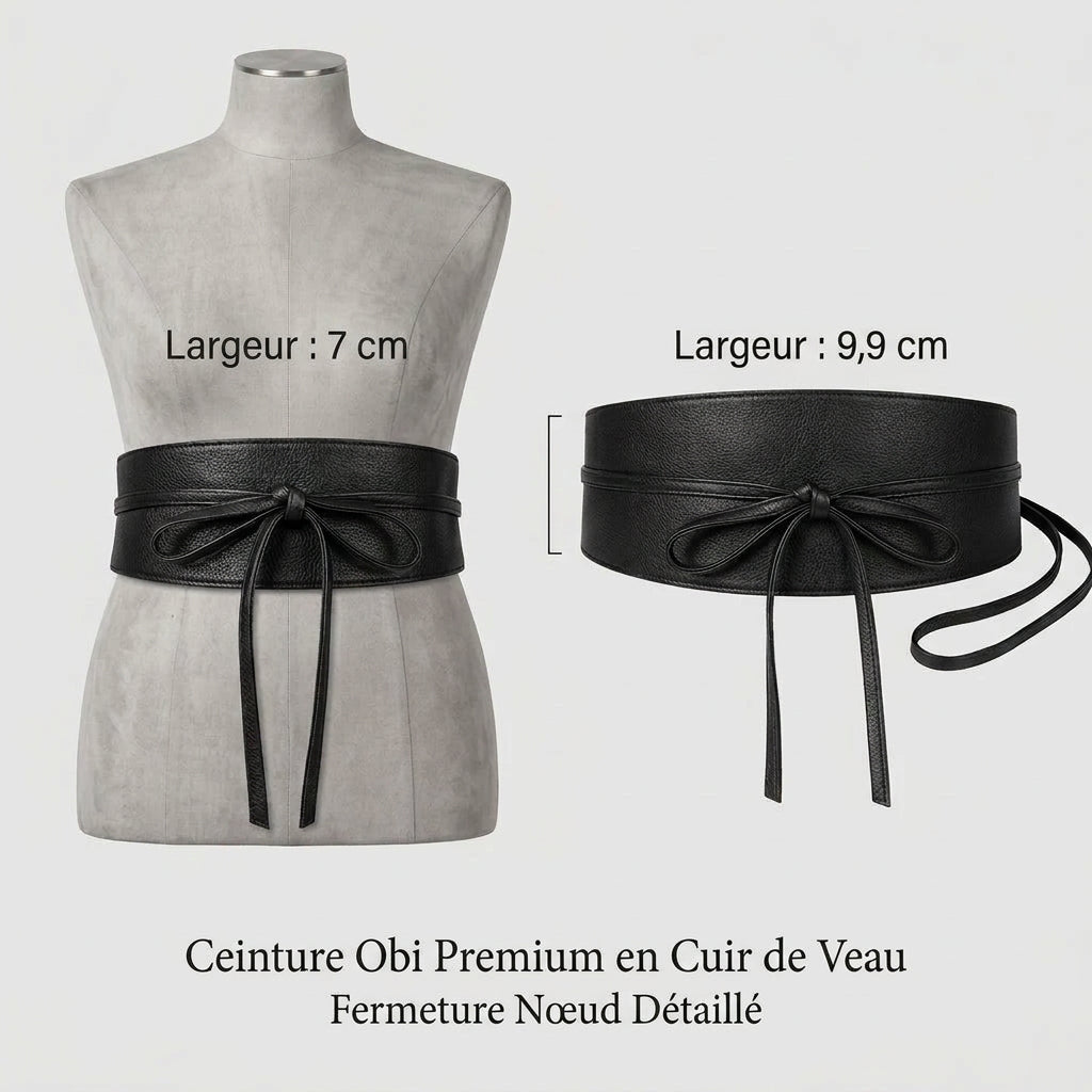 Ceinture obi large en cuir noir pour femme, lacets effet corset – vue 4