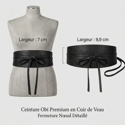 Ceinture obi large en cuir noir pour femme, lacets effet corset – vue 4