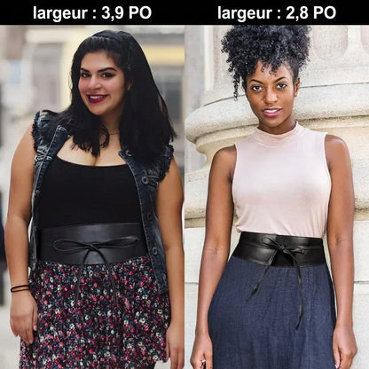 Ceinture obi large en cuir noir pour femme, lacets effet corset – vue 5