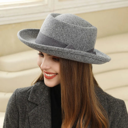 Chapeau fedora en feutre à bord roulé pour femme – vue 1